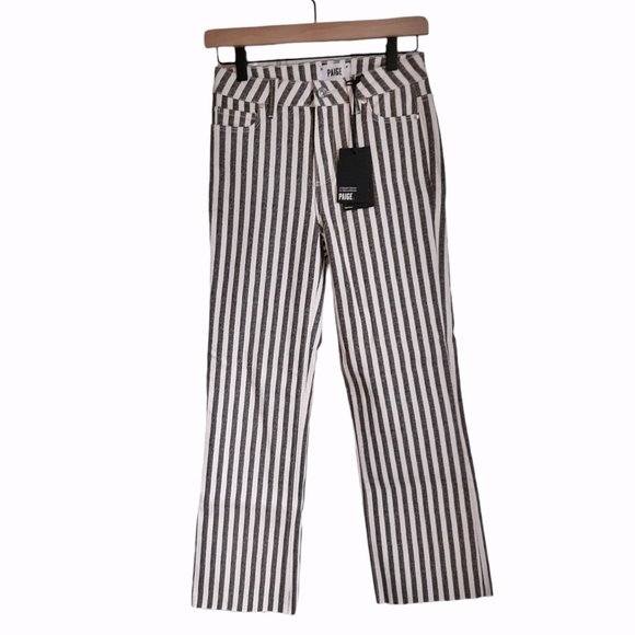PAIGE NWT Atley Stripe High Rise Ankle Flare Crop SZ 25 - Picture 2 of 10